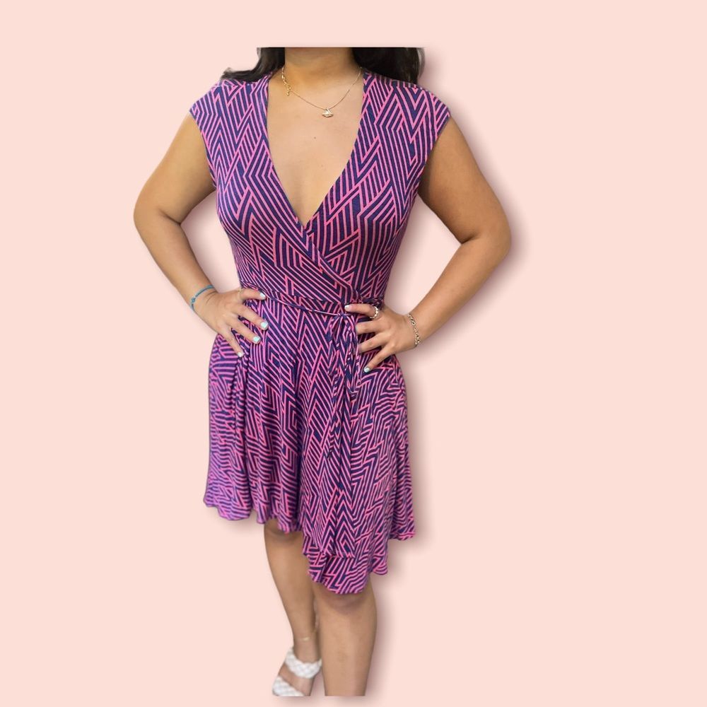 Hourglass Lilly Printed Wrap Dress Pink/Navy XS